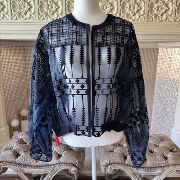 mesh patterned zip up jacket - Picture 2 of 2